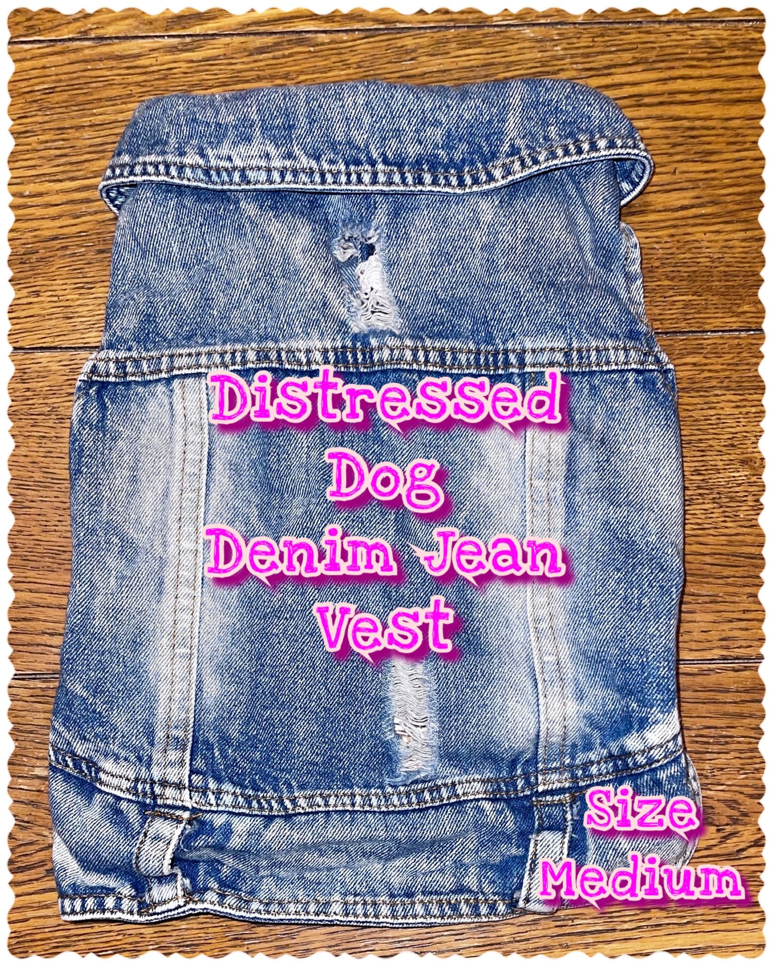 Dog Distressed Denim Jean Vest ~Medium