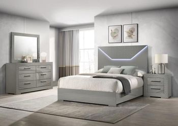 Gray Modern Bedroom Set with LED Headboard
