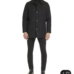 Kenneth Cole Men's Wool Single Breast Front Inner Quilted Wing Collar Coat Black Medium