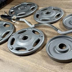 Olympic Beautiful Hampton Set & Brand NEW Curl Bar W/ Cooper Bearings: Pairs Of 35s, 25s, 10s, 5s and 2.5s ( Total: 175 lbs)