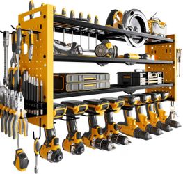32” Power Tool Organizer Wall Mount,4 Layers Large Capacity Tool Rack (BLACK/YELLOW)