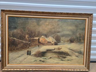 Hand-painted art in a wonderful frame. Canvas size: 36 x 22 inches. Framed size: 41 x 27.5 inches. Signed by the artist.