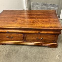 Broyhill Solid Wood Cherry Coffee Table w/ Wheels – 48”