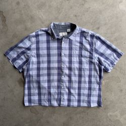 Vintage Cropped Plaid Button Down Shirt - L