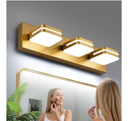 360° Rotate LED Bathroom Vanity Light Fixtures, Acrylic Vanity Lights for Bathroom, Modern Wall Lighting Fixtures Over Mirror Living, Gold, Natural Wh