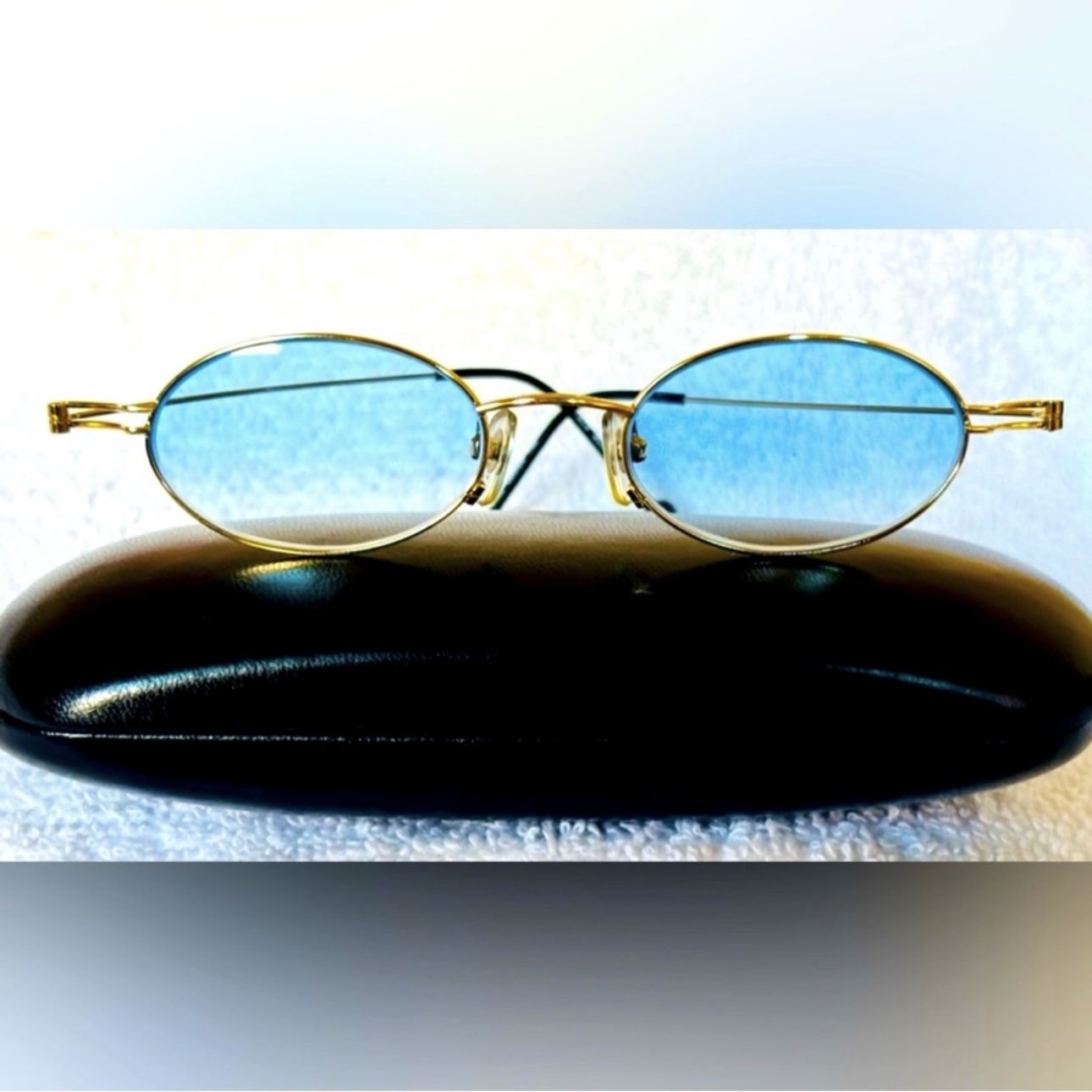 VERY RARE Authentic Gucci Coogi Brand Name Gold Metal Frame Blue Tint Sunglasses 80’s/90’s COLLABORATION Paolo runway COLLECTIBLE New Vintage unisex