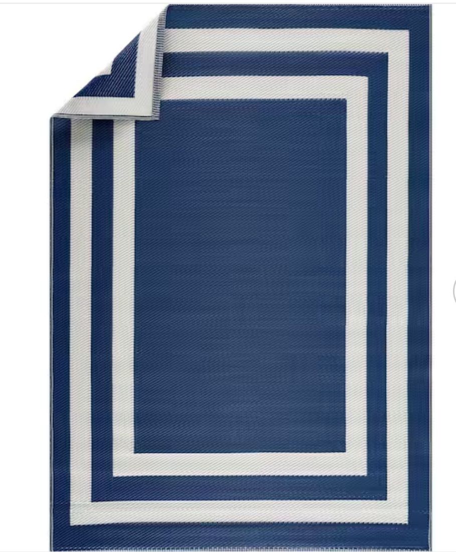 Paris Navy Creme 6 ft. x 9 ft Outdoor Area Rug
