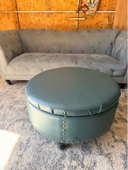 Halloways Sea Blue Ottoman D32x32"H18