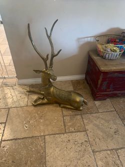 Huge ornate brass deer very big beautiful condition height 35 length 34 and heavy