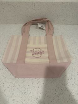 Trader Joes Mini Pastel Striped Canvas Pink Tote Bag  2026 New Limited