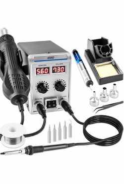 8586D 2 In 1 Soldering Station, SMD Hot Air Rework Station LED Dual Digital Display with Heat Gun and Solder Iron Kit, Electric Soldering Iron Station