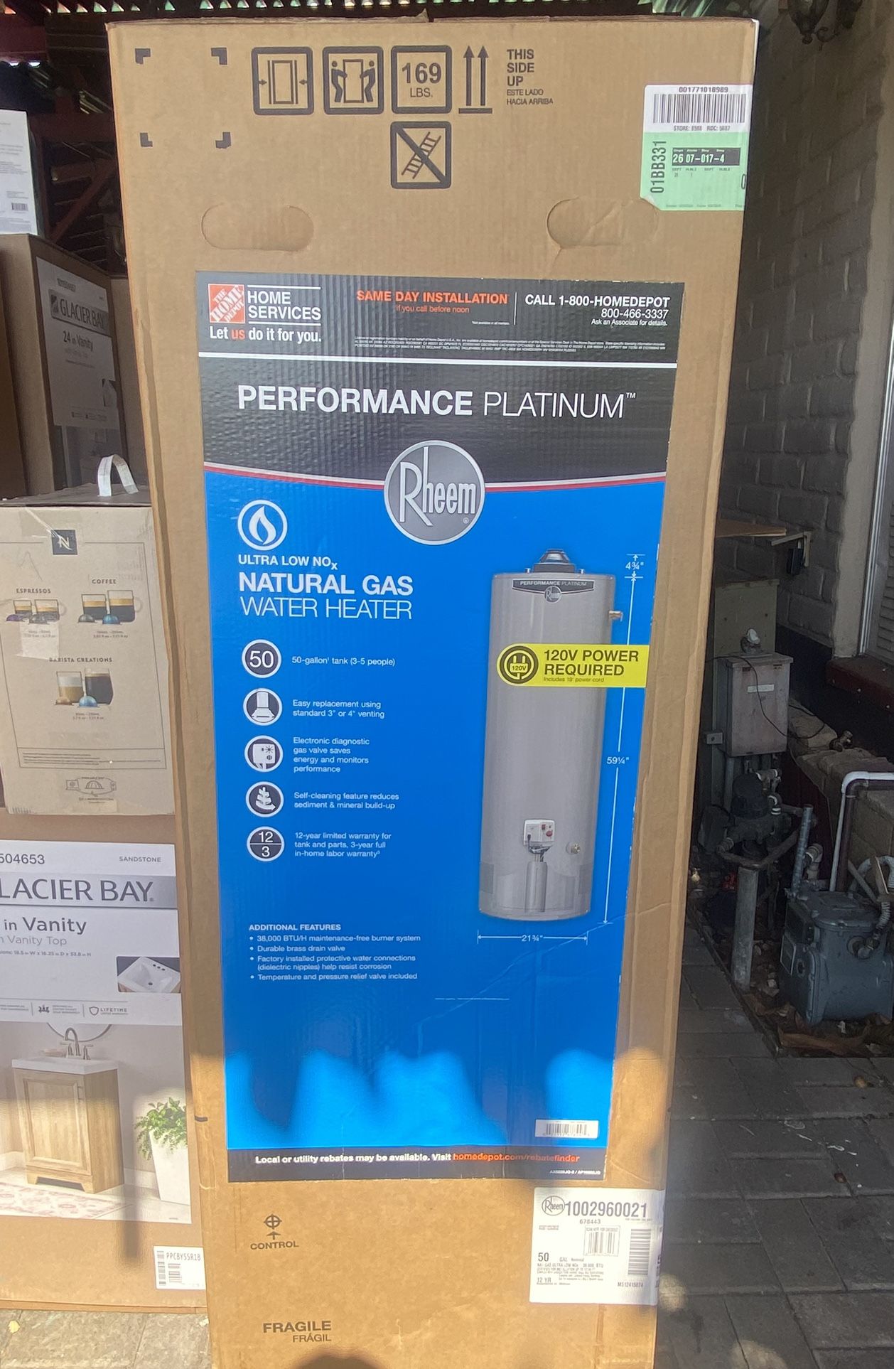 Rheem 50 Gallon Powered Damper Natural Gas Water Heater