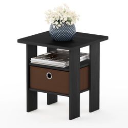 Furinno Andrey End Table with Bin Drawer, Americano/Medium Brown, Set Of 2