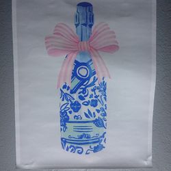 Flower Champagne Print Coquette Room Decor Girly Wall Art Pink Bow Canvas Poster