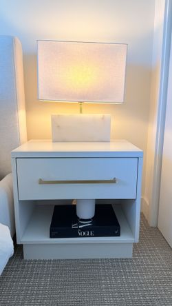Set of 2 Pottery Barn White Nightstands with Brass Hardware