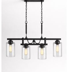 🔹 36” 4-Light Linear Pendant Chandelier – Matte Black 🔹  Modern industrial/farmhouse 4-light linear chandelier, perfect for kitchen island, dining r