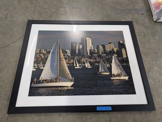 Seattle Sailboat City Skyline Framed Print