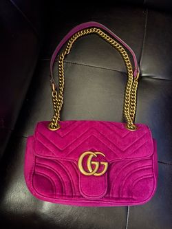 Gucci GG Marmont Small Purple Velvet Quilted Shoulder Bag Chain Gold HW
