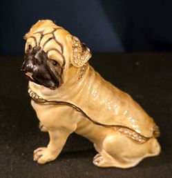 Hinged enameled pug trinket box