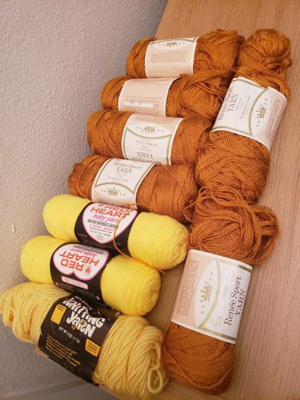 Yellow And Brown Yarn Acrylic 