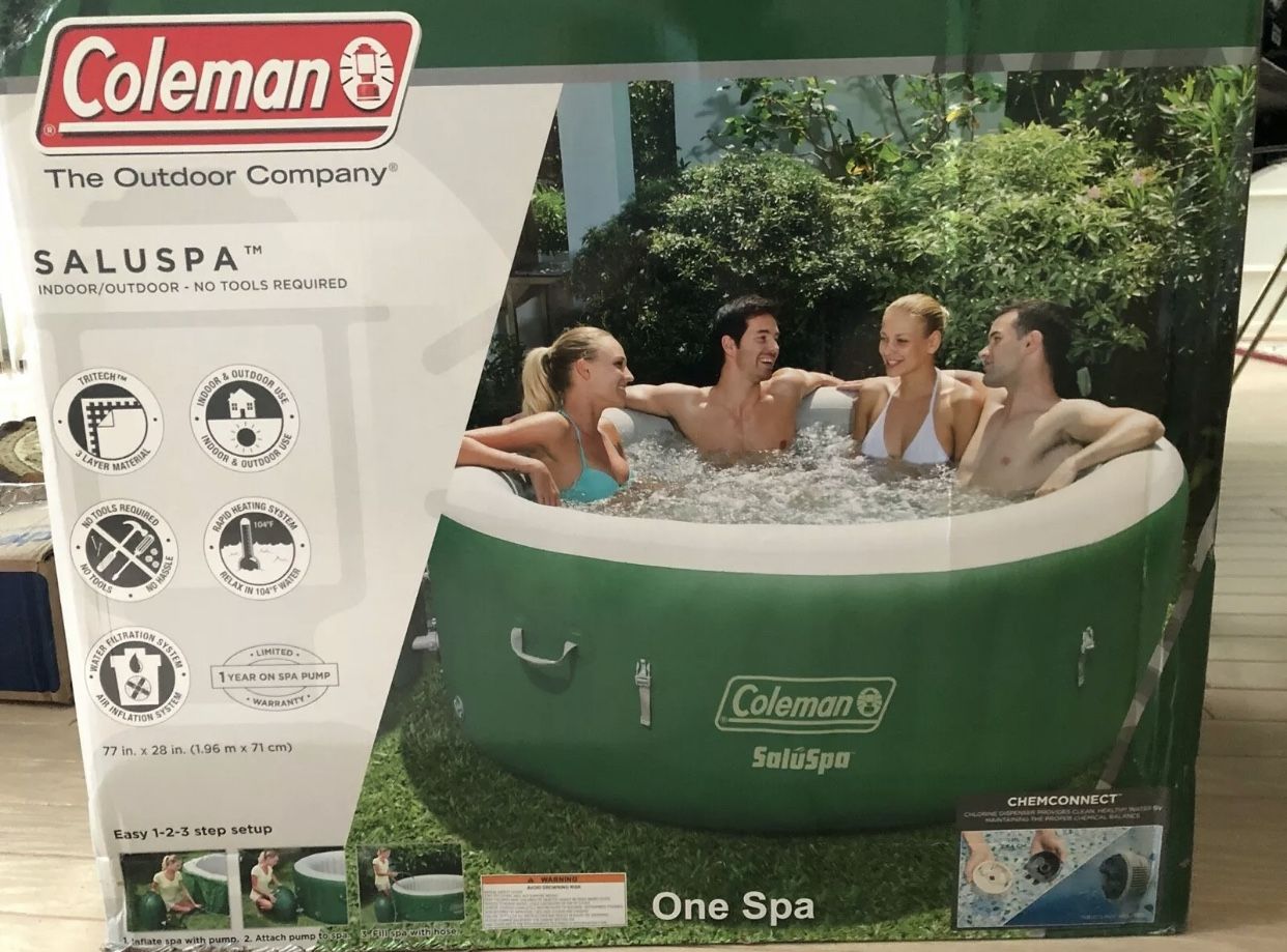 Coleman SaluSpa Inflatable Hot Tub Spa, Green & White