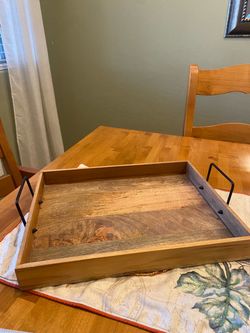 Wood tray with metal handles. Rustic / farmhouse/ cottage / country/ cabin.