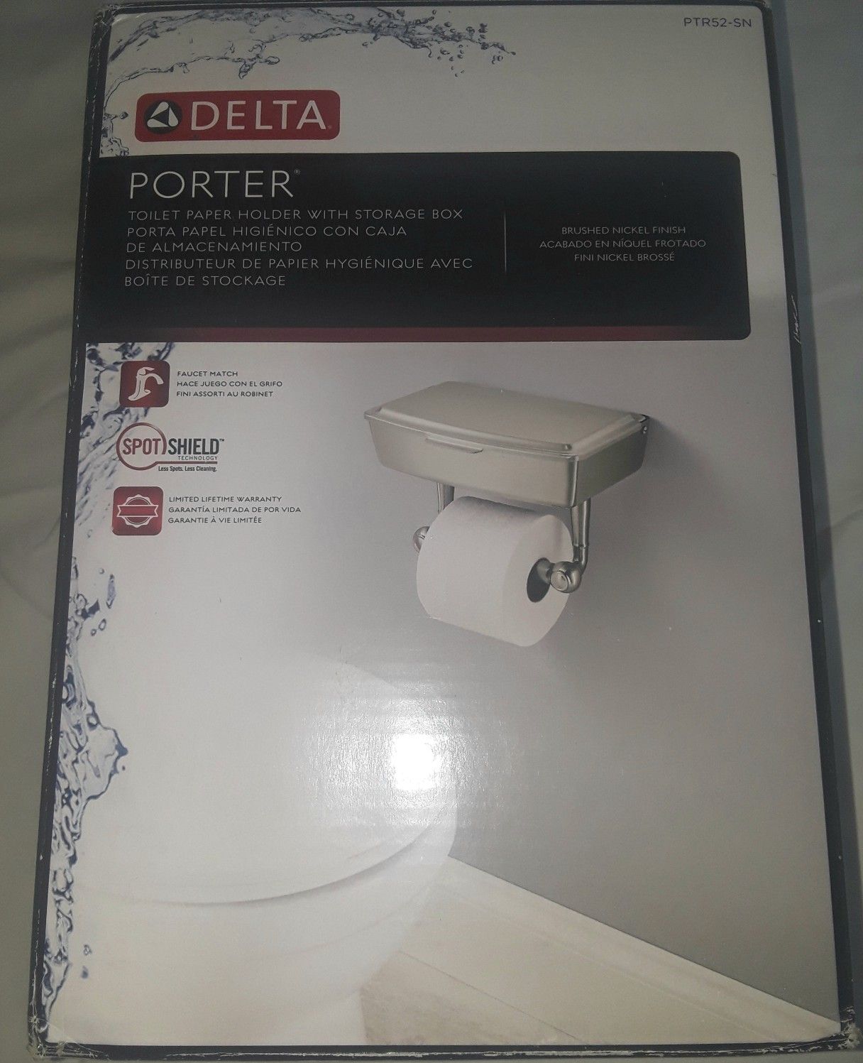Delta Porter Chrome Toilet Paper Holder with Storage Box