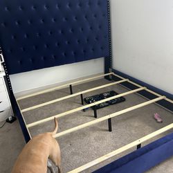 King Royal Blue Bed Frame And Box Spring