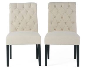 Almond Fabric Tufted Dining Chairs
