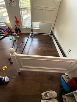 80 bucks OBO White Wood Bed Frame with Metal Rails