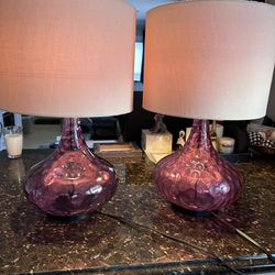Pair Of Purple Glass Lamp 