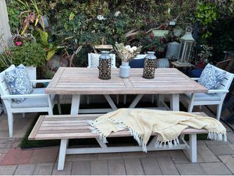 Patio furniture set table, chairs and bench solid wood (heavy)
