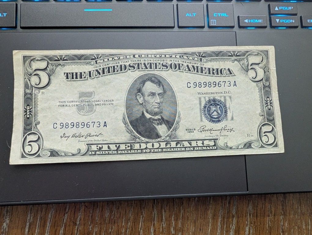 1953 Blue Seal Five Dollar Bill UNC Grade