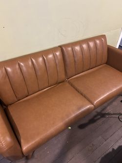 Brown Faux Leather Futon