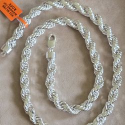 DIAMOND CUT ROPE CHAIN SEMI SOLID SILVER 26" 9MM