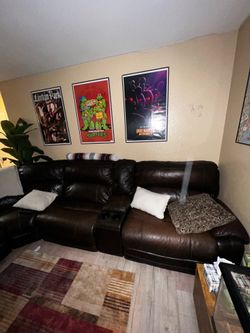 Brown leather couch recliner