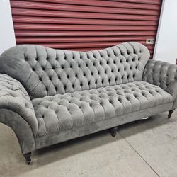 Arhaus Grey Tufted Sofa