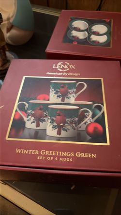 Lenox Winter Greetings Green Set of 4 Mugs