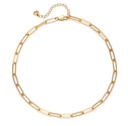 FetteroGold Paperclip Chain Necklace for Women, Dainty Rectangle Link Choker Necklace, Minimalist Gold Plated Adjustable Chain Jewelry for Everyday We