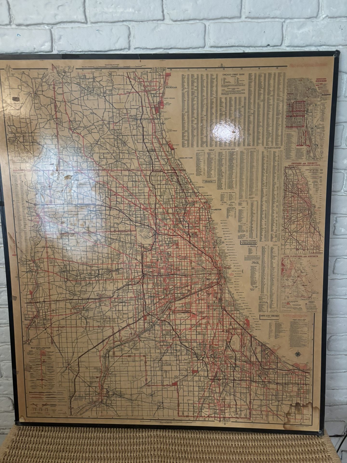 XL Mounted Map of Chicago - 1965 Chicago Tribune 45.x 39 - Ready to Hang