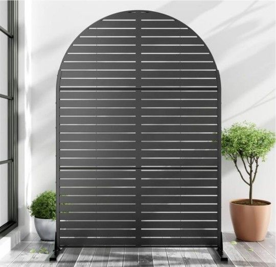 72 in. x 47 in. Outdoor Galvanized Metal Arch Decorative Garden Fence in Louvered Pattern