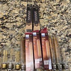 (12) Long Philips T10 LED Bulbs 40W Amber glass Vintage Dimmable Feit NEW!!