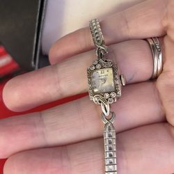 10kt White Gold W/diamonds Woman’s Vintage Watch