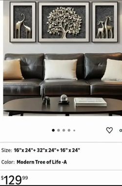 NEW-Framed Tree of Life Wall Art for Living Room, 3 Piece Modern Black and Gold Artwork for Walls, 3 Piece Luxury Elephant Deer Pictures, Hallway, Kit