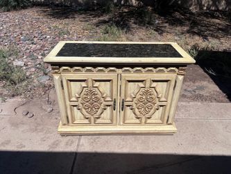 Vintage two door wooden cabinet (dark marble top)