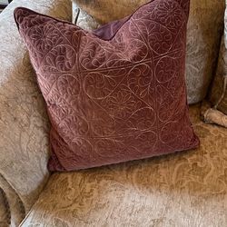 Brown Velvet Decorative Pillow Cases With Intricate Scroll Design Stitching, Covers Only, Non Smoking Home, Set Of 2
