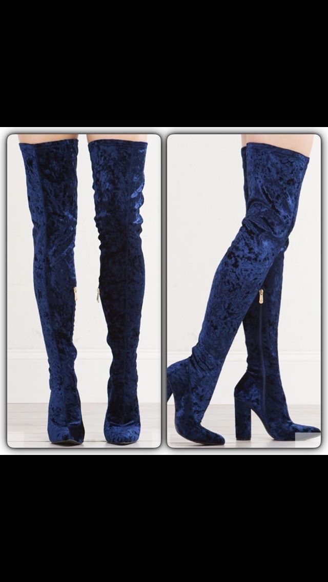 blue thigh high boots