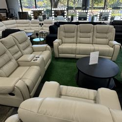 Beige Premium 3Pcs Living Room Recliner Set / Juego de 3 piezas reclinable de sala de estar premium 