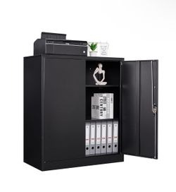 Black Metal Cabinet Lockable with Key, Classic Storage