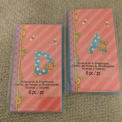 BRAND NEW IN PACKAGES MARY & CO. BLANK INSIDE GLITTER INITIAL NOTECARDS & ENVELOPES SETS - 6 CT 